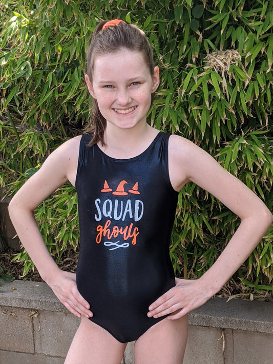 Black  Mystique Halloween Squad Ghouls Gymnastics Dance Leotard