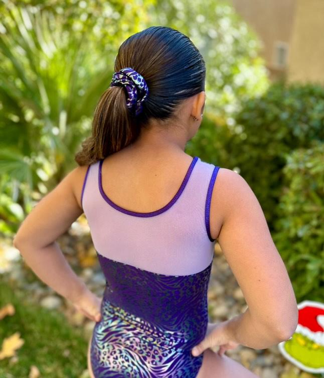 Purple Animal Print Mesh Gymnastics Dance Leotard
