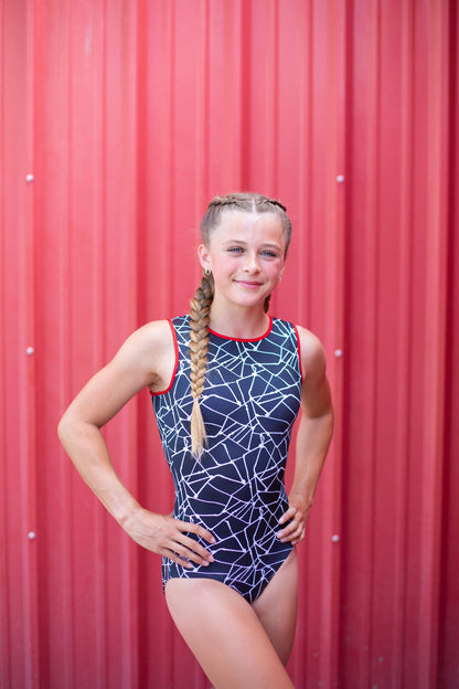 Black Geometric Gymnastics Dance Leotard