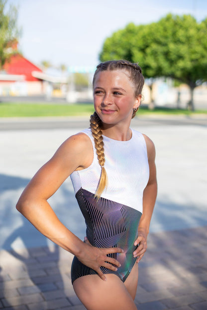 Black & White Geometric Gymnastics Dance Leotard