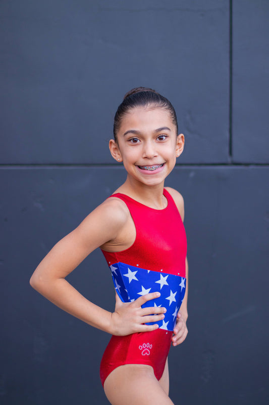 USA Red White & Blue Stars  Gymnastics Dance Leotard