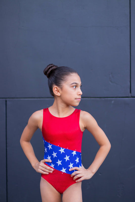 USA Red White & Blue Stars  Gymnastics Dance Leotard