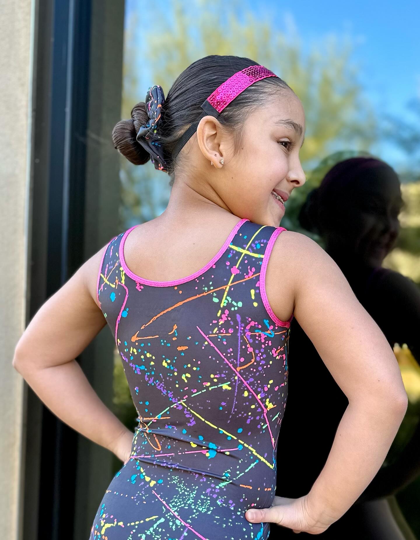 Neon Splatter Paint Pink Girls Gymnastics Leotard