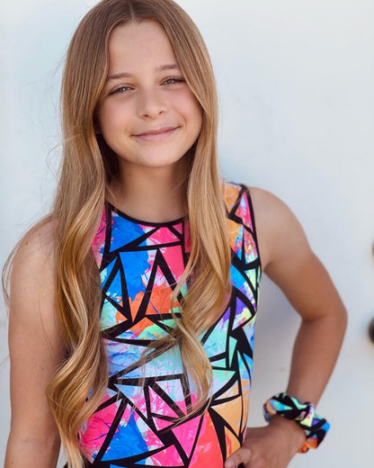 Neon Geometric Gymnastics Dance Leotard