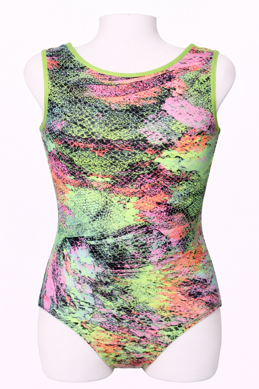 Neon Green Snake Print Girls Gymnastics Dance Leotard
