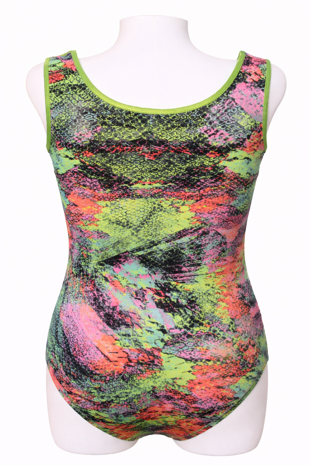 Neon Green Snake Print Girls Gymnastics Dance Leotard