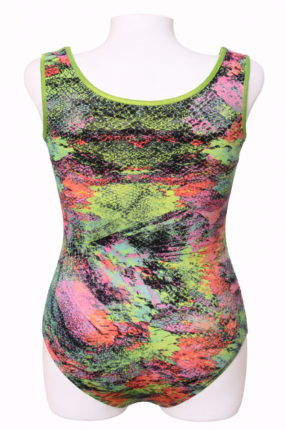 Neon Green Snake Print Girls Gymnastics Dance Leotard