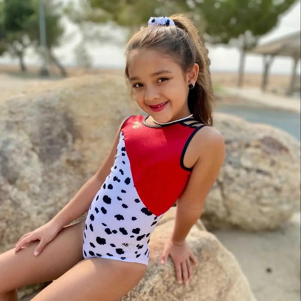 Cruella Deville Gymnastics Leotard Costume Dalmatian Gymnast