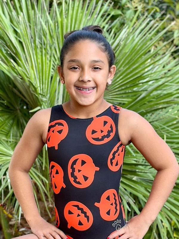Black & Orange Pumpkin Jack- O-Lantern Gymnastics Dance Leotard