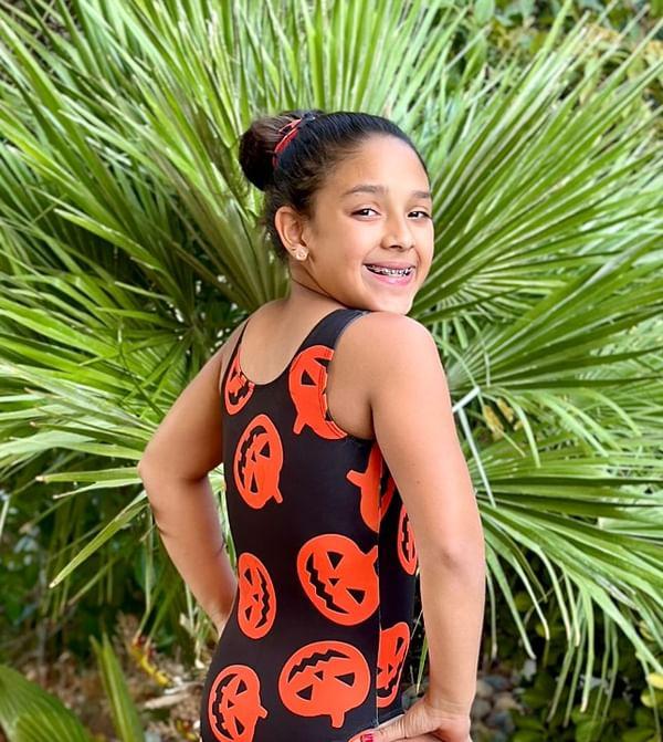 Black & Orange Pumpkin Jack- O-Lantern Gymnastics Dance Leotard