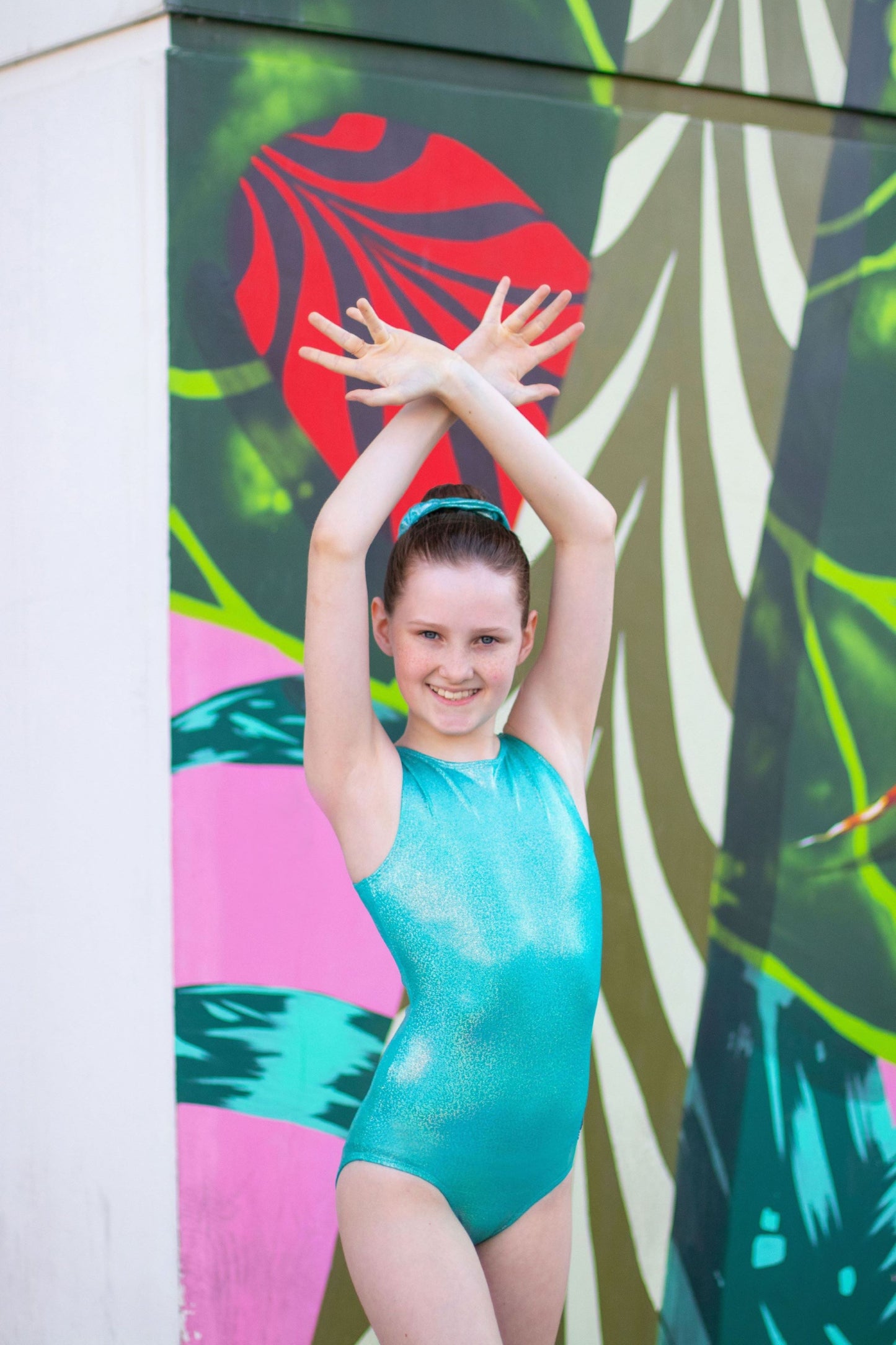 Teal Blue Sparkle Open Back Gymnastics Dance Leotard