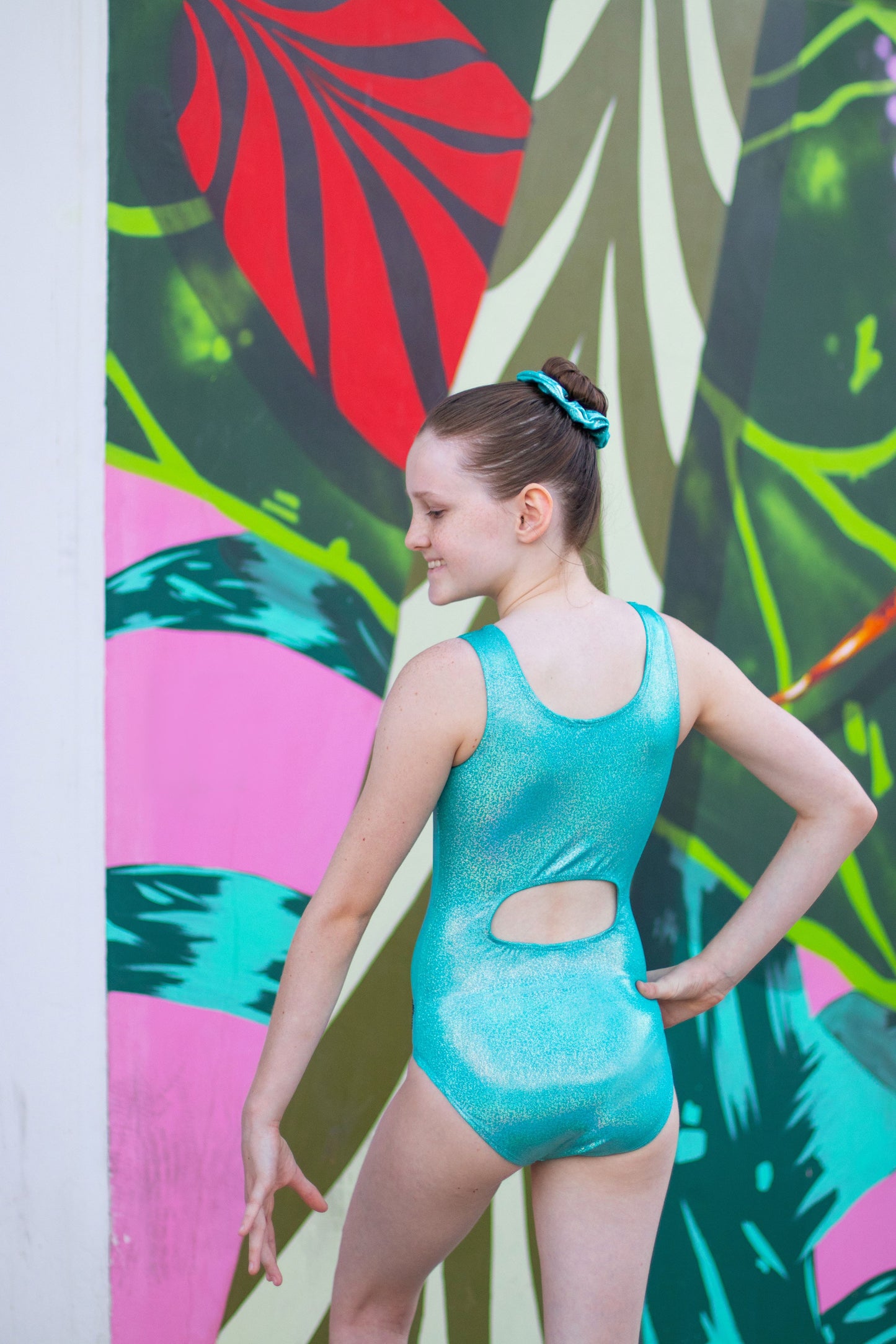 Teal Blue Sparkle Open Back Gymnastics Dance Leotard