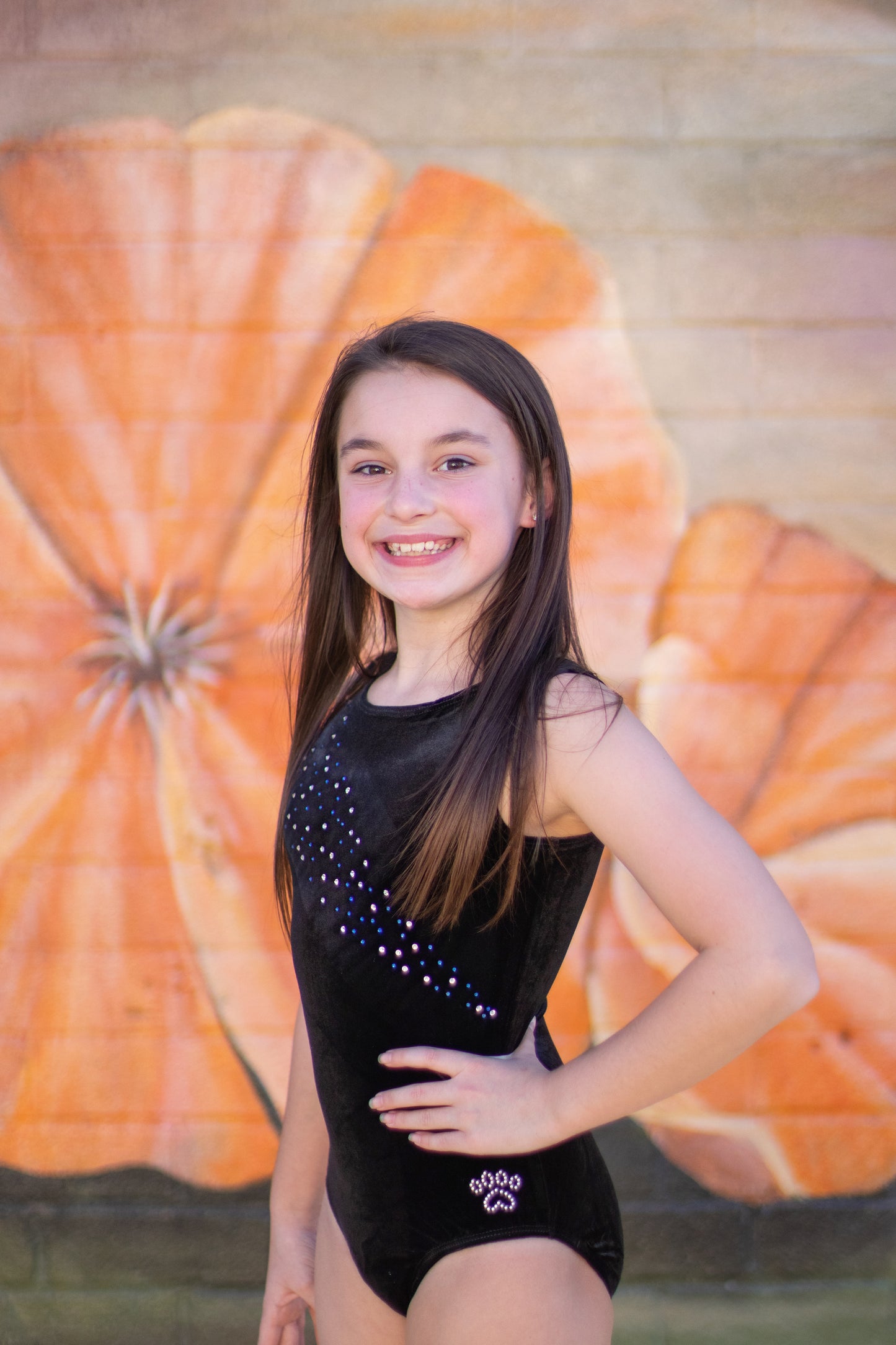 Black Velvet Gymnastics Dance Leotard with Rhinestones