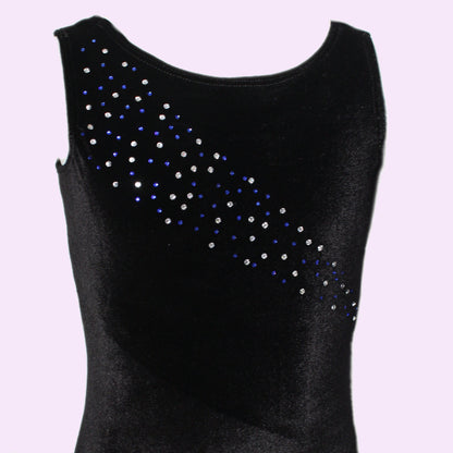 Black Velvet Gymnastics Dance Leotard with Rhinestones